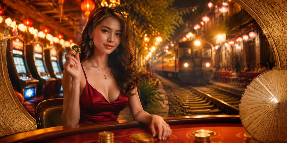 Người chơi slot game tại Hà Nội với nón lá truyền thống trong không gian hiện đại