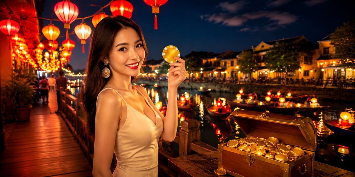 Người dùng theo dõi cá cược thể thao tại chợ đêm Hội An buổi tối