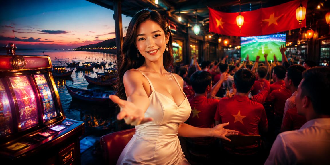 Người chơi slot game trên di động tại bãi biển Mũi Né buổi tối thư giãn