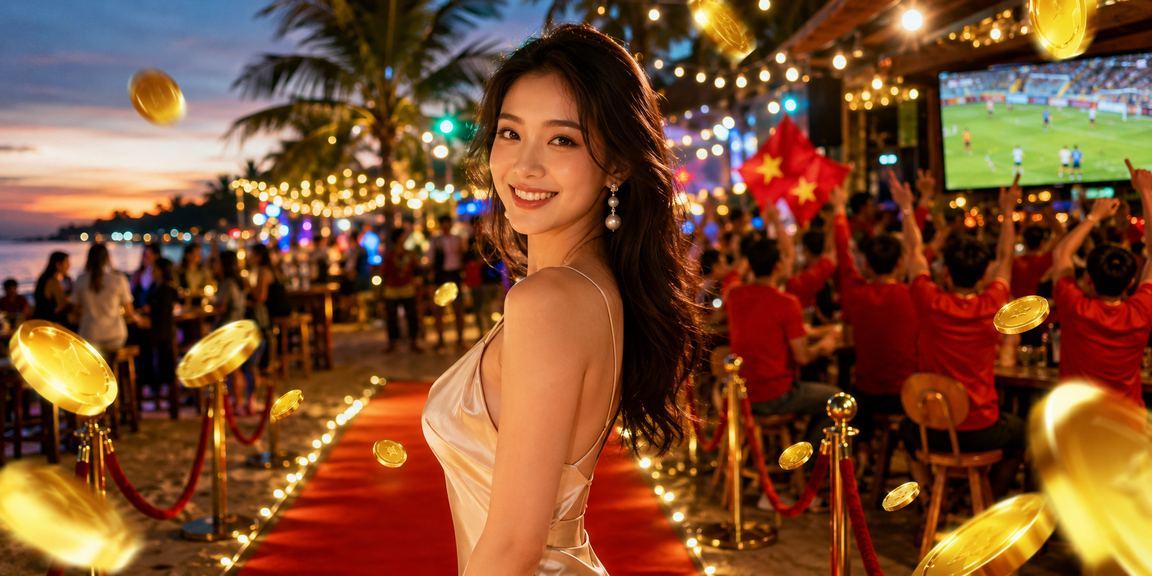 Người chơi nhận giải thưởng cá cược tại bãi biển Phú Quốc buổi chiều hoàng hôn